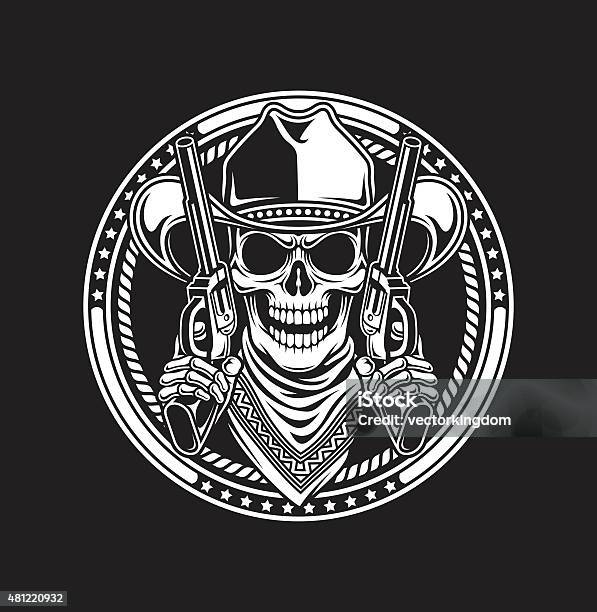 Cowboy Skull Hold Guns Stock Illustration - Download Image Now - Cowboy, Gun, Human Skeleton
