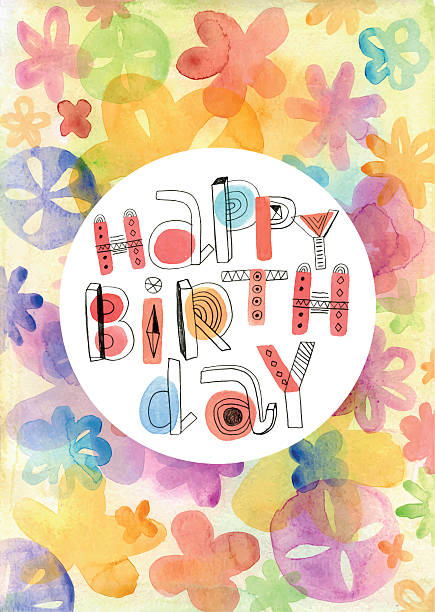 Happy Birthday message on watercolour flowers background Happy Birthday message on watercolour flowers background blue letter i stock illustrations