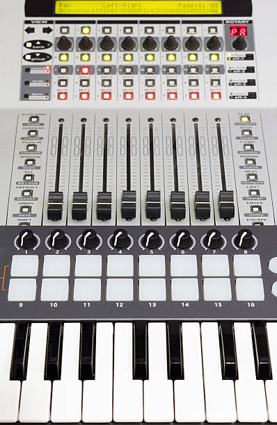 istock recording studio gears, broadcasting tools, mixer, synthesizer, piano, keyboard 481227422