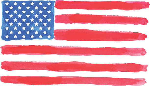 ilustrações, clipart, desenhos animados e ícones de bandeira americana em aquarela. vetor - american flag fourth of july watercolor painting painted image