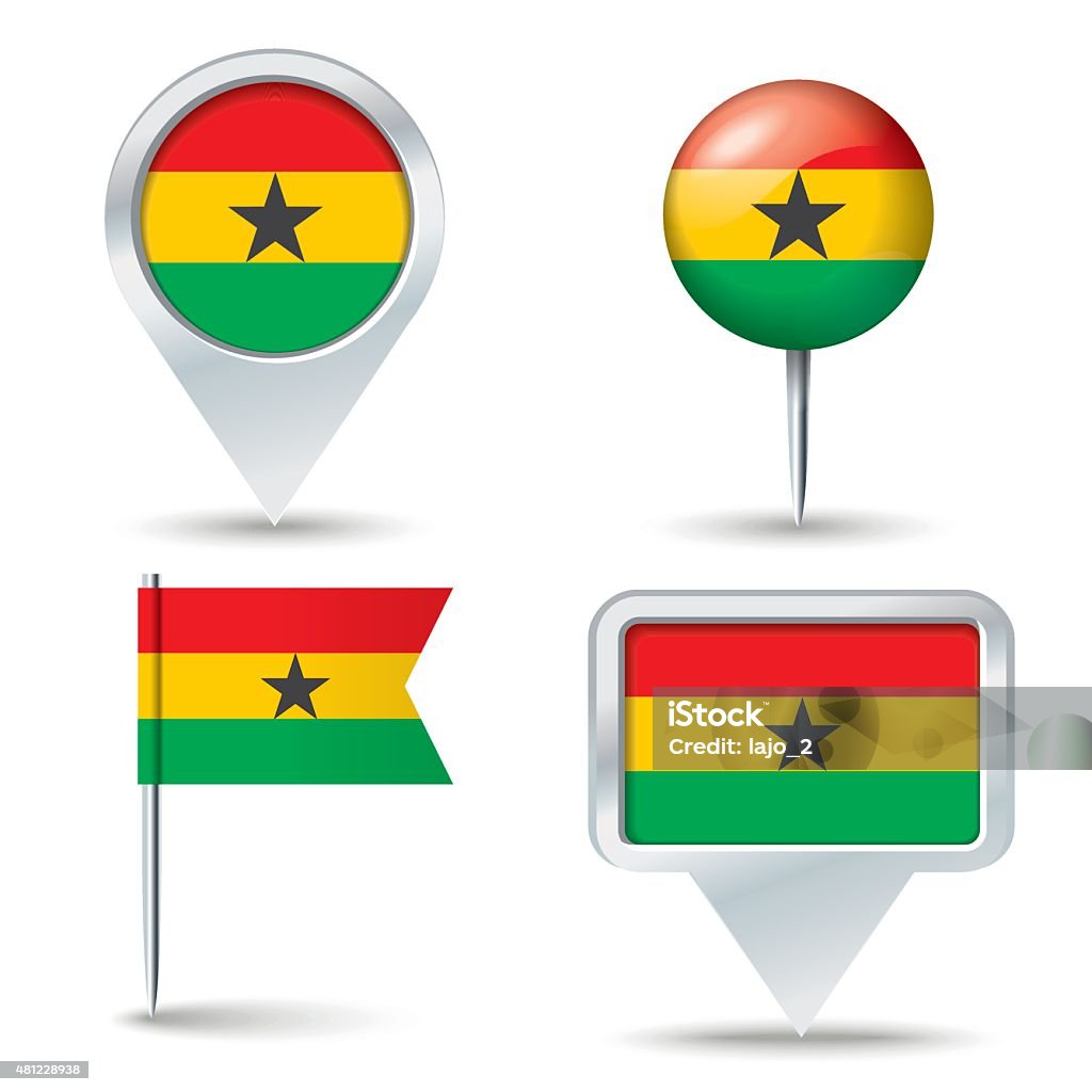Map pins with flag of Ghana Map pins with flag of Ghana - vector illustration 2015 stock vector