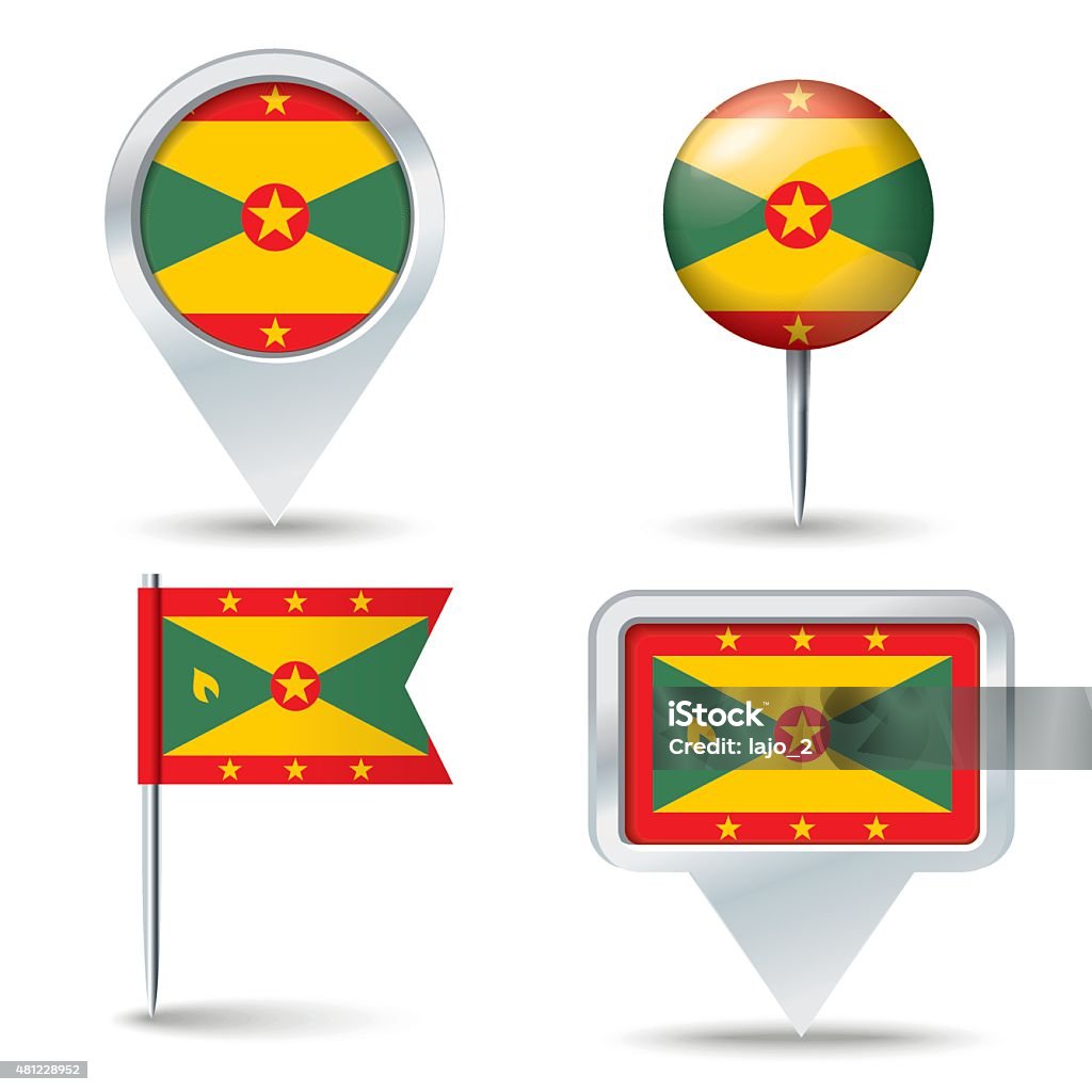 Map pins with flag of Grenada Map pins with flag of Grenada - vector illustration 2015 stock vector