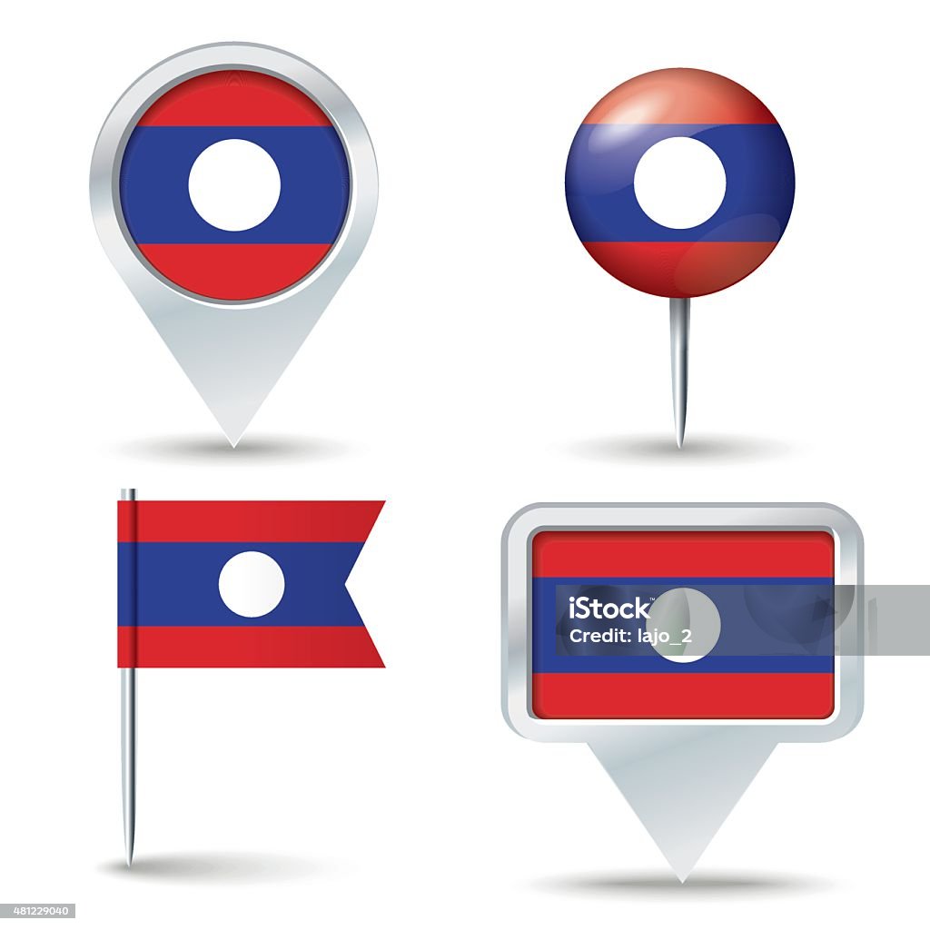 Map pins with flag of Laos Map pins with flag of Laos - vector illustration 2015 stock vector