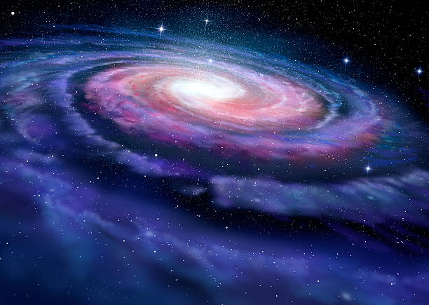 spiralgalaxie, illustration der milchstraße - milchstrasse stock-fotos und bilder