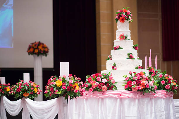 istock Beautiful Cake decorate with pink rose, flower for Wedding Ceremony 481230106