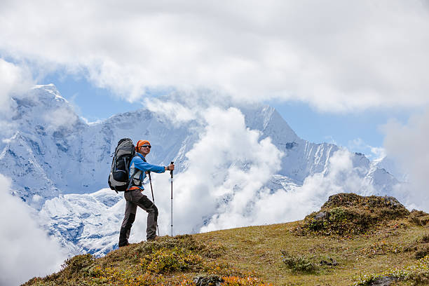 istock Hiker walks on train in Himalayas 481232987