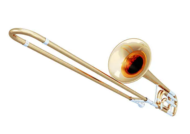Trombone close-up isolated on white background. 2d illustration.