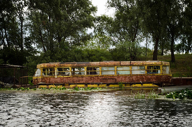 Rusty tram in Chernobyl, Alienation Zone, Ukraine