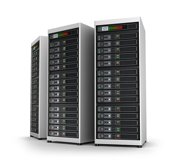 istock Row of network servers in data center isolated on white 481237076