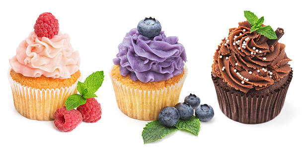 istock Collection of bright cupcakes with fresh berries isolated on whi 481237306