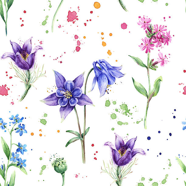 istock Seamless floral pattern with Wild flowers, Forget-me-not, Columbine, Watercolor 481238798