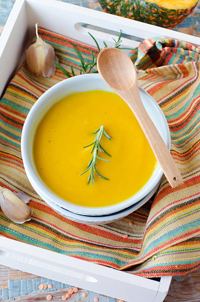 istock Pumpkin cream soup with lentils 481240449
