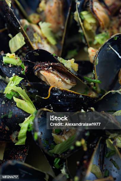 Prince Edward Island Mussels Stock Photo - Download Image Now - Backgrounds, Celery, Close-up