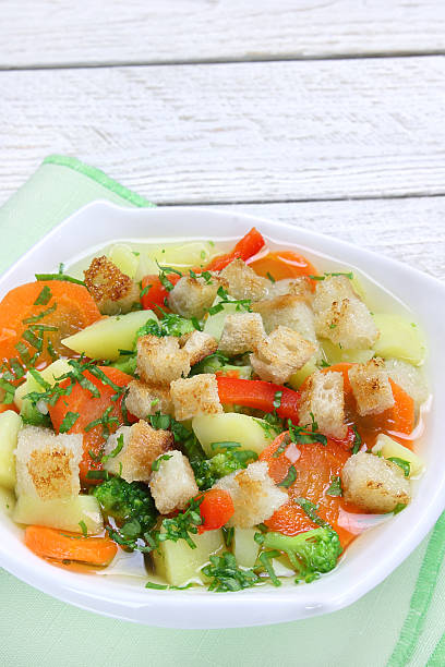 istock Diet vegetable soup with croutons 481244797