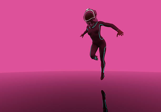 futuristic fashion model in air with helmet