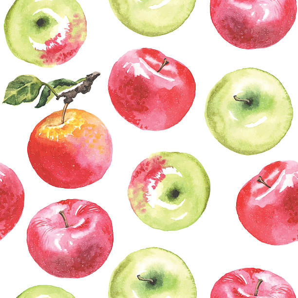 aquarell äpfel muster - seamless art leaf decor stock-grafiken, -clipart, -cartoons und -symbole