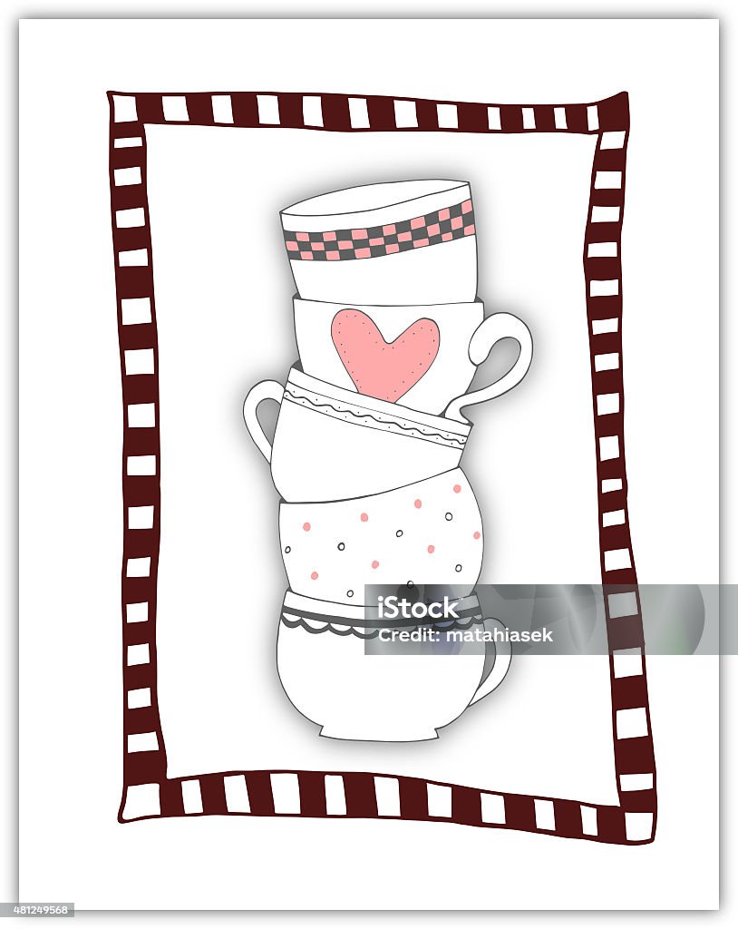 Stack of towering cups in red stripey frame Stack of towering cups in red stripey frame - illustration 2015 stock illustration