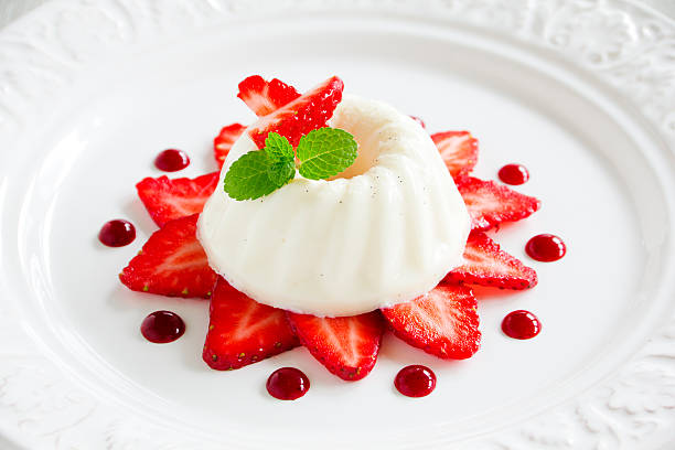 istock Strawberry blancmange garnished with fresh strawbe 481250687