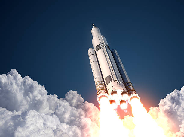 Space Launch System Takes Off Space Launch System Takes Off. 3D Scene. missile photos stock pictures, royalty-free photos & images