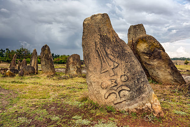Megalithic Tiya stone pillars, Addis Ababa, Ethiopia Megalithic Tiya stone pillars, a UNESCO World Heritage Site near Addis Abbaba, Ethiopia. ancient ethiopia stock pictures, royalty-free photos & images