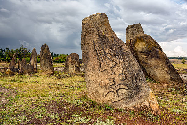 Megalithic Tiya stone pillars, Addis Ababa, Ethiopia Megalithic Tiya stone pillars, a UNESCO World Heritage Site near Addis Abbaba, Ethiopia. addis ababa ethiopia photos stock pictures, royalty-free photos & images