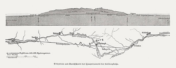 arlberg tunelu, opublikowana w 1881 - untergrund stock illustrations