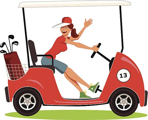 Vector illustration of Woman driving a golf cart