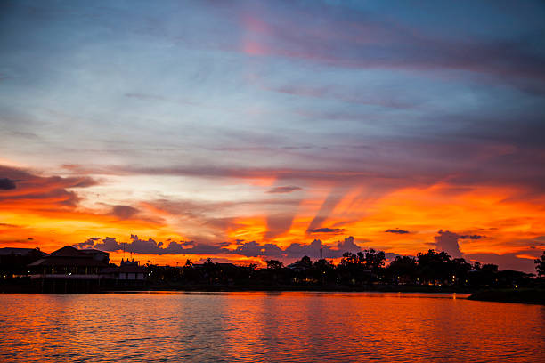 istock Red sunset vivid over the lake. 481261522