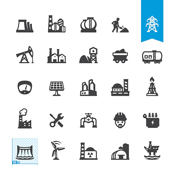 industrial buildings and construction related vector icons - 噴火的煙囪 插圖 幅插畫檔、美工圖案、卡通及圖標