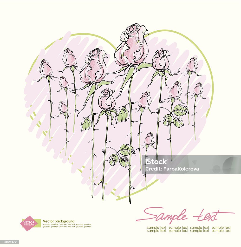 Векторный рисунок розовые розы на фоне сердца - Векторная графика Абстрактный роялти-фри