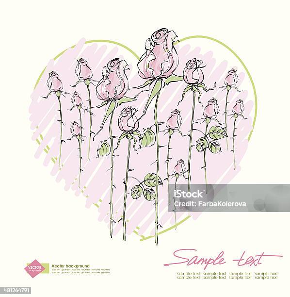 Векторный Рисунок Розовые Розы На Фоне Сердца — стоковая векторная графика и другие изображения на тему Абстрактный - Абстрактный, Беззаботный, Векторная графика