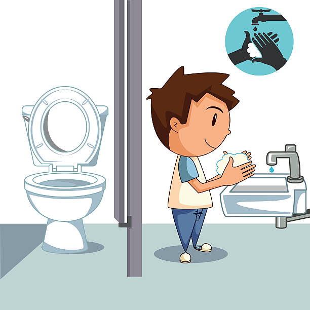 ilustrações, clipart, desenhos animados e ícones de criança lavar as mãos, banheiro - house home interior small human hand