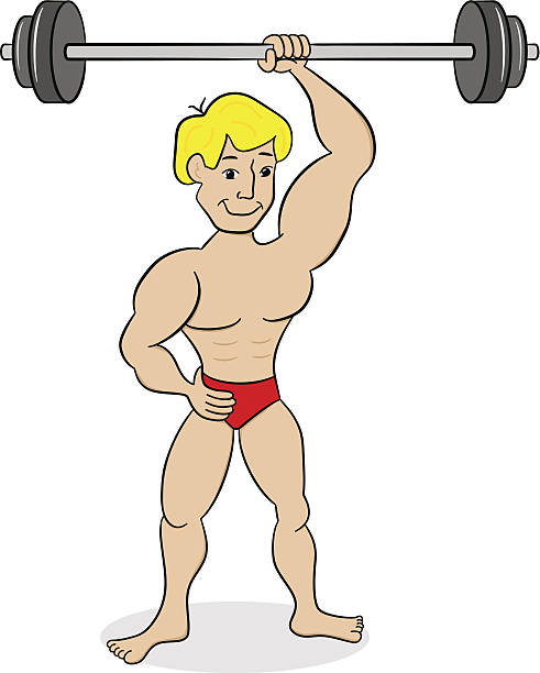 weightlifter during training eps 10 vector illustration of a weightlifter during training cartoon muscular man lifting heavy weights stock illustrations