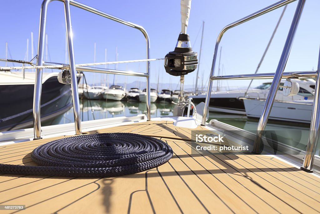 Sailing boat detail Sailing boat deck Railing Stock Photo