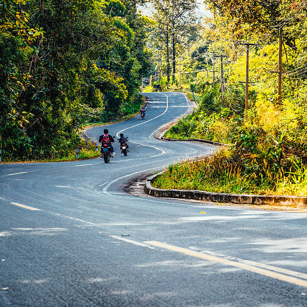 bobinado camino a través de bosques - thailand forest outdoors winding road fotografías e imágenes de stock