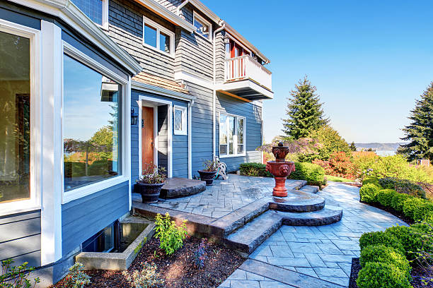 istock Gorgeous back yard with patio including elegant fountain and gre 481284616