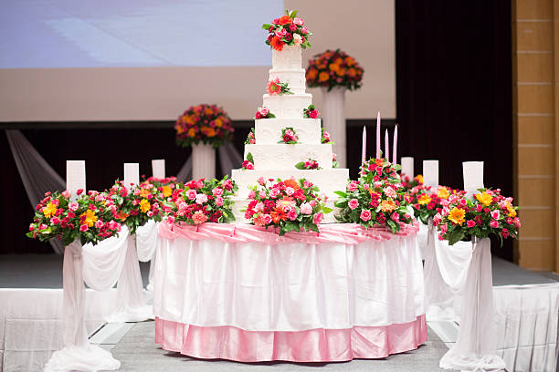 istock Beautiful Cake decorate with pink rose, flower for Wedding Ceremony 481284648