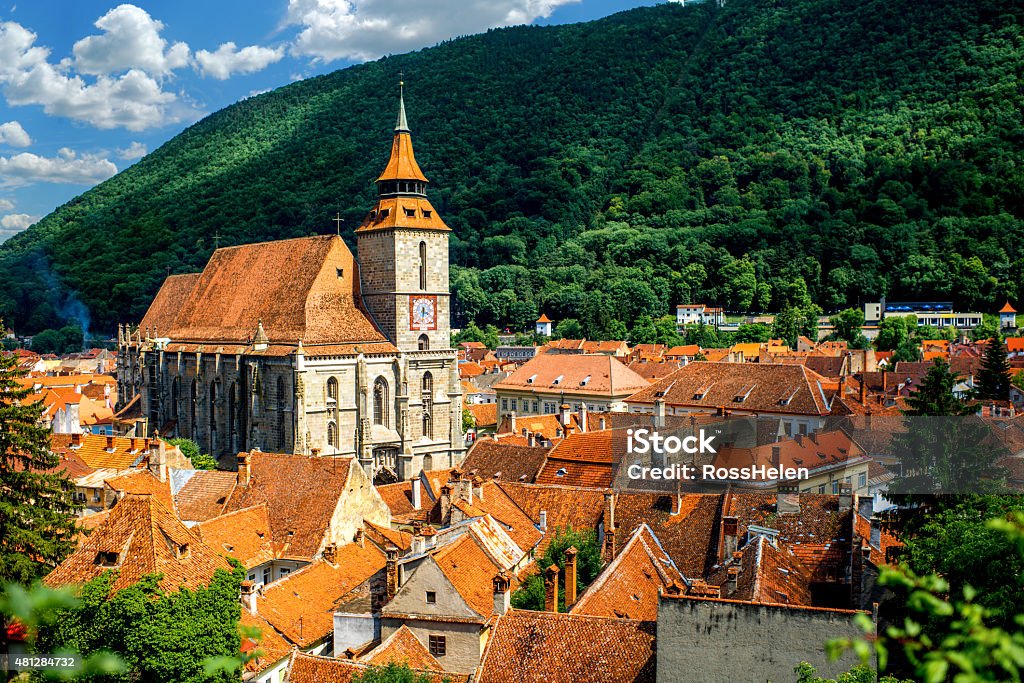 Brasov cityscape in Romania Brasov cityscape with black cathedral and mountain on backround in Romania Romania Stock Photo