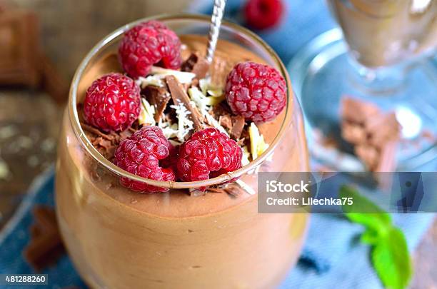 Chocolate Mousse With Raspberry Stock Photo - Download Image Now - 2015, Backgrounds, Berry Fruit