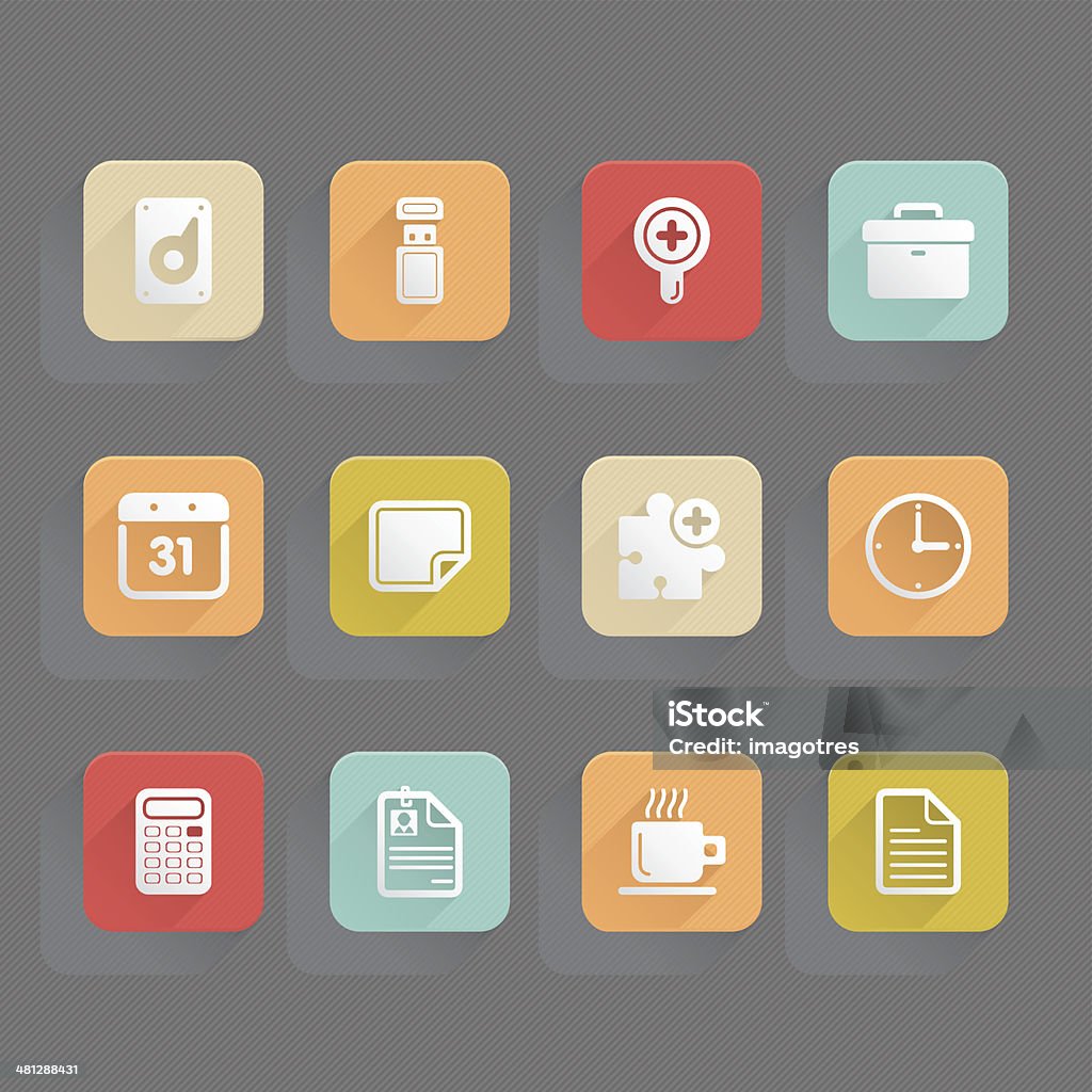 Linned Icons - Office Server and Internet Buttons Colored Icon Set on gray background.  Alarm Clock stock vector