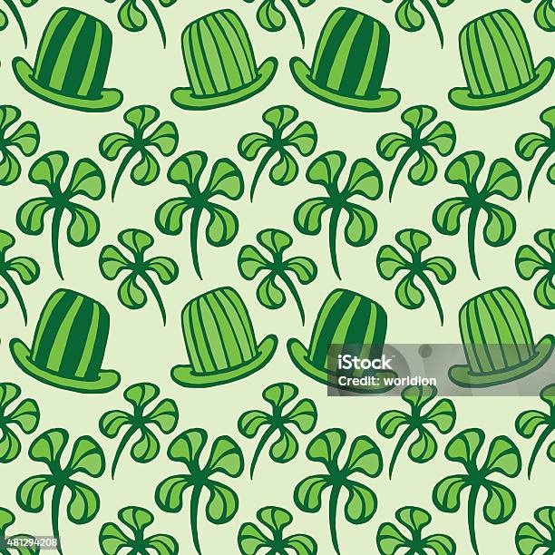 Seamless Pattern Doodle Style Four Leaf Clover Stock Illustration - Download Image Now - 2015, Abstract, Backgrounds