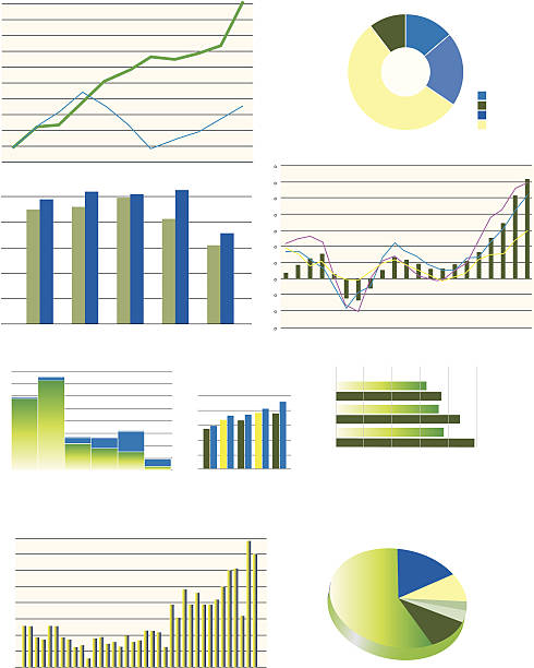 выбор типичных бизнес диаграмм - analyzing pie chart scrutiny sales occupation stock illustrations