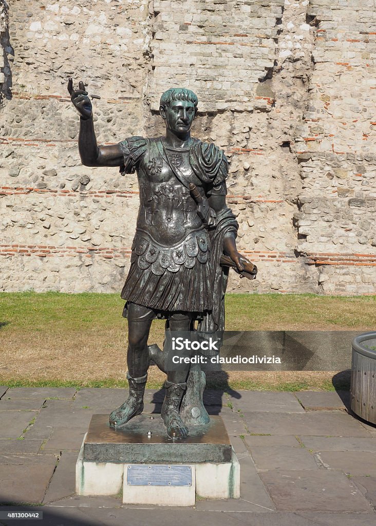 Trajan statue in London Ancient Roman statue of Emperor Trajan in London, UK 2015 Stock Photo