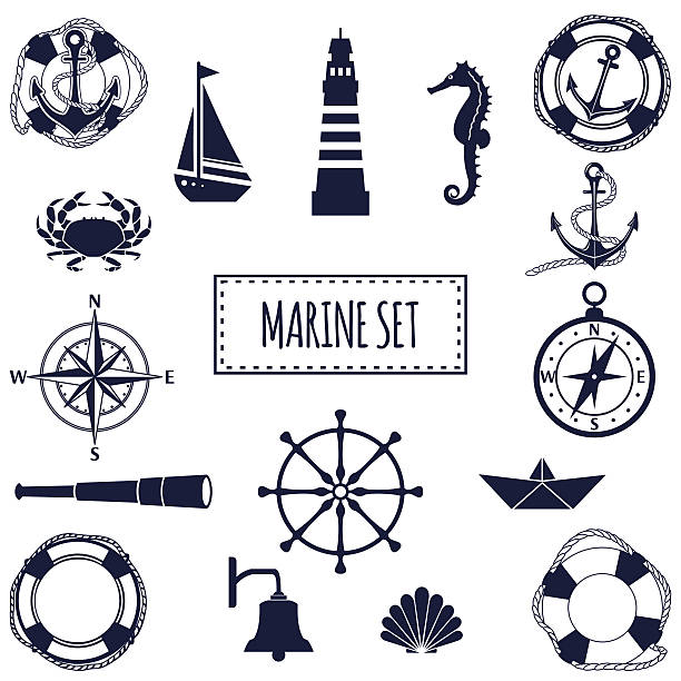 marine-set - silhouette passenger ship nautical vessel mode of transport stock-grafiken, -clipart, -cartoons und -symbole