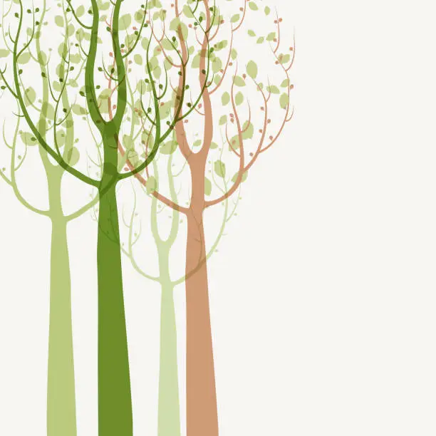 Vector illustration of Spring trees background. Seasonal pattern.  Vector illustration.