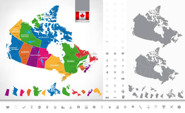 politische karte von kanada - canadian province stock-grafiken, -clipart, -cartoons und -symbole