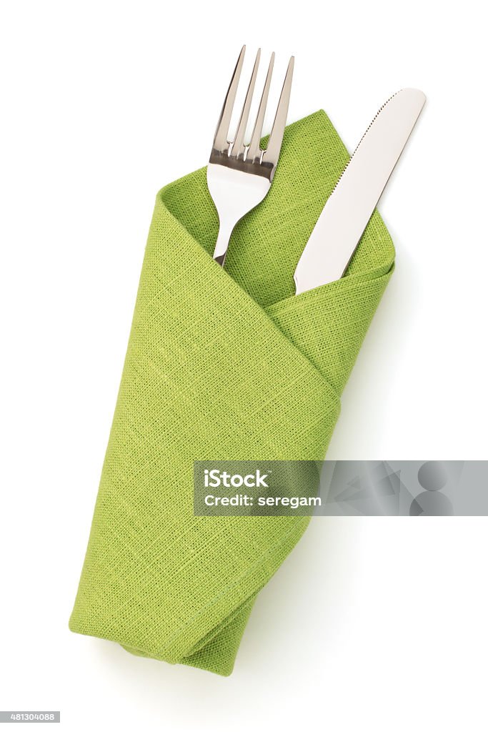 Serviette, Gabel und Messer, isoliert auf weiss - Lizenzfrei Gabel Stock-Foto