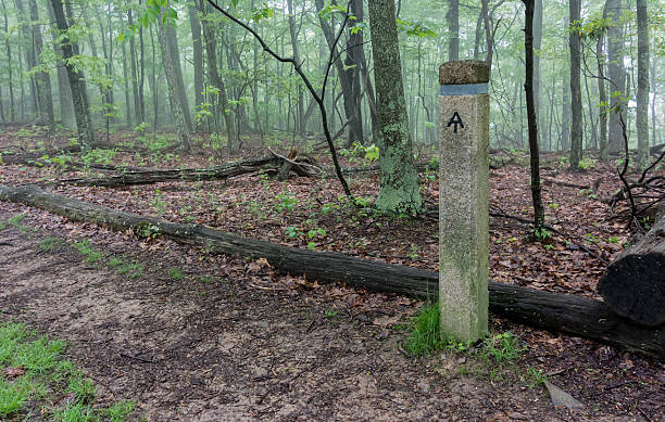no marcador com nevoeiro ridge em segundo plano - appalachian trail virginia - fotografias e filmes do acervo