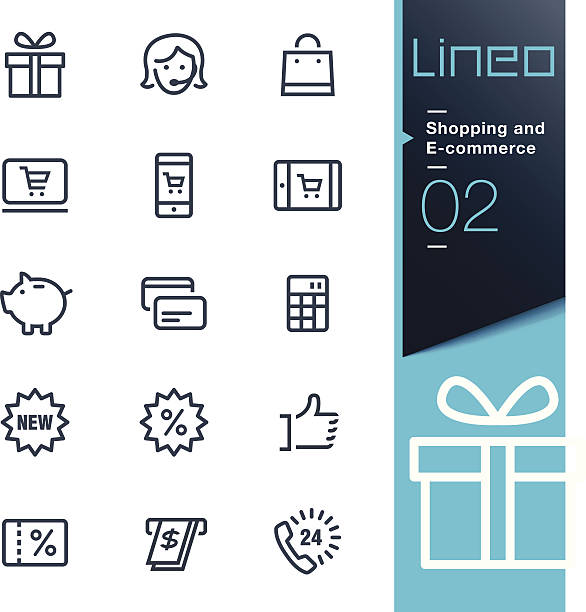 lineo-쇼핑 및 전자상거래 외형선 아이콘 - laptop retail e commerce store stock illustrations