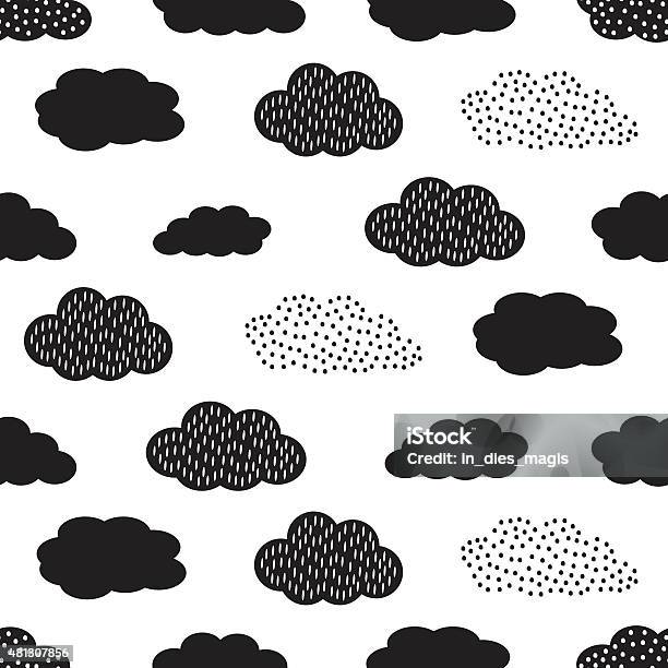 Black And White Seamless Pattern With Clouds Stock Illustration - Download Image Now - 2015, Arts Culture and Entertainment, Autumn